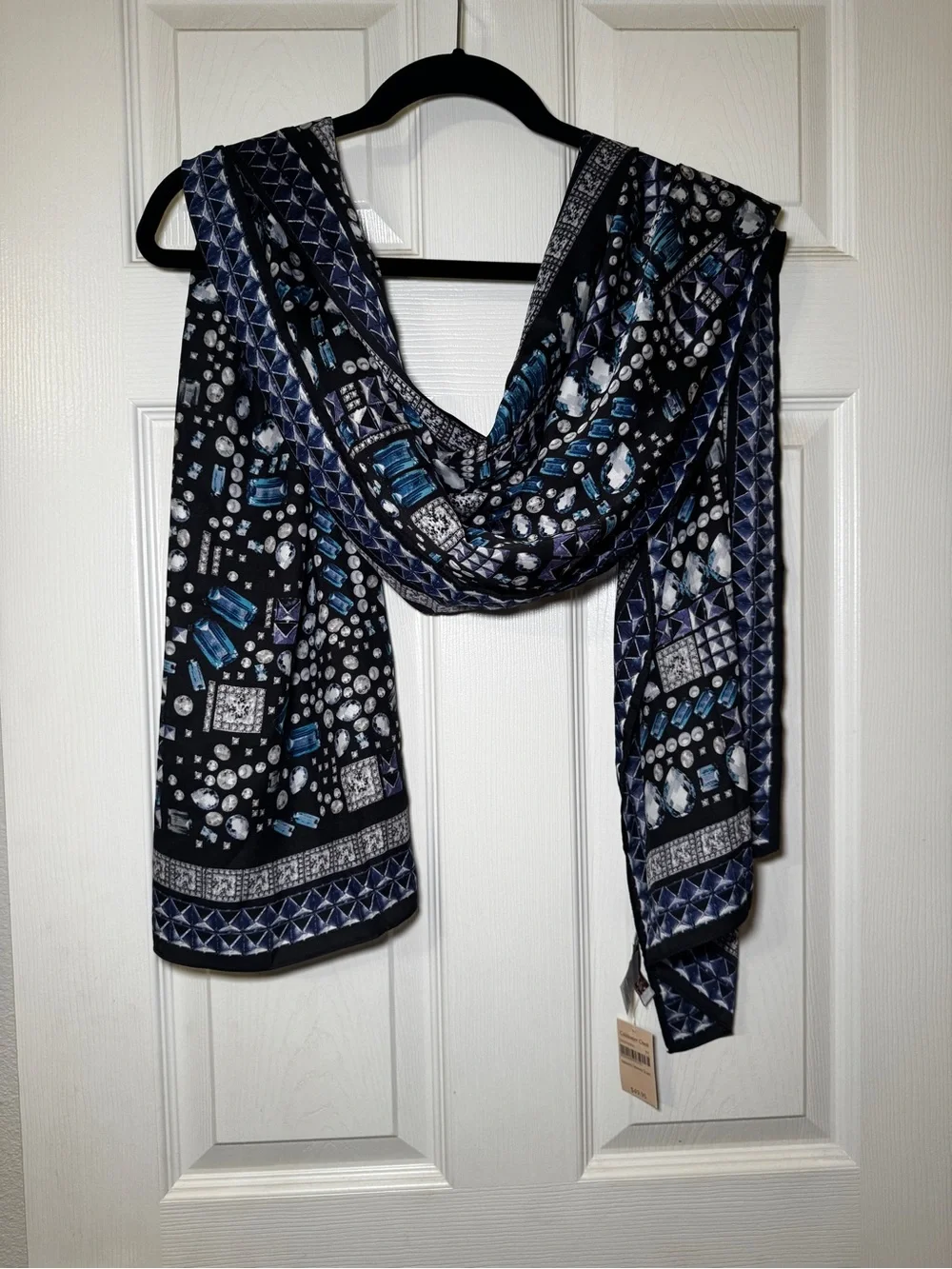 Coldwater Creek NWT Black and Blue Mosaic Jewels Scarf